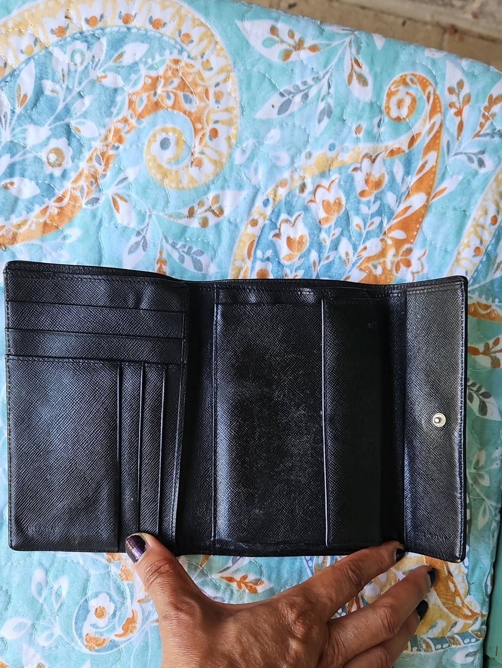 Prada Vintage Classic 💯 Authentic Luxury Black Nylon Foldover Clutch Wallet - Picture 3 of 6